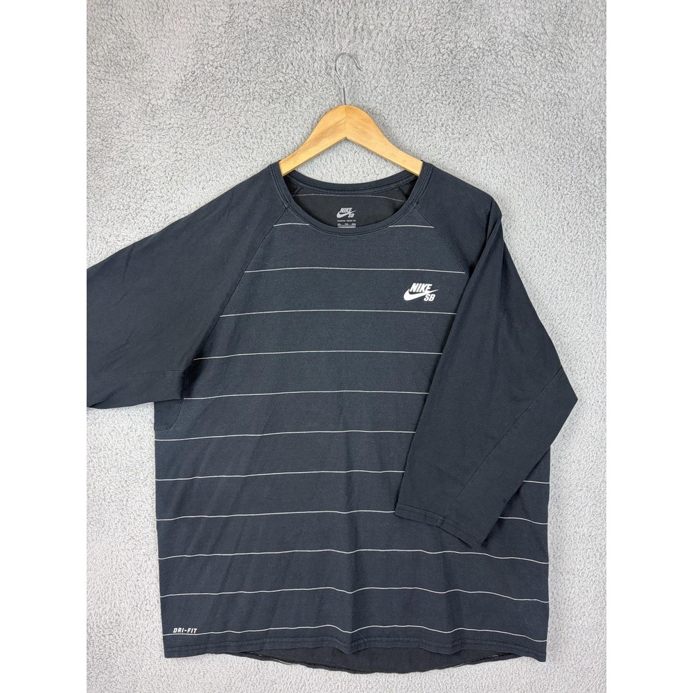 Nike SB Shirt Mens 2XL Black Stripe Dri-FIT Long Sleeve Logo Skate Tee Rugby Men